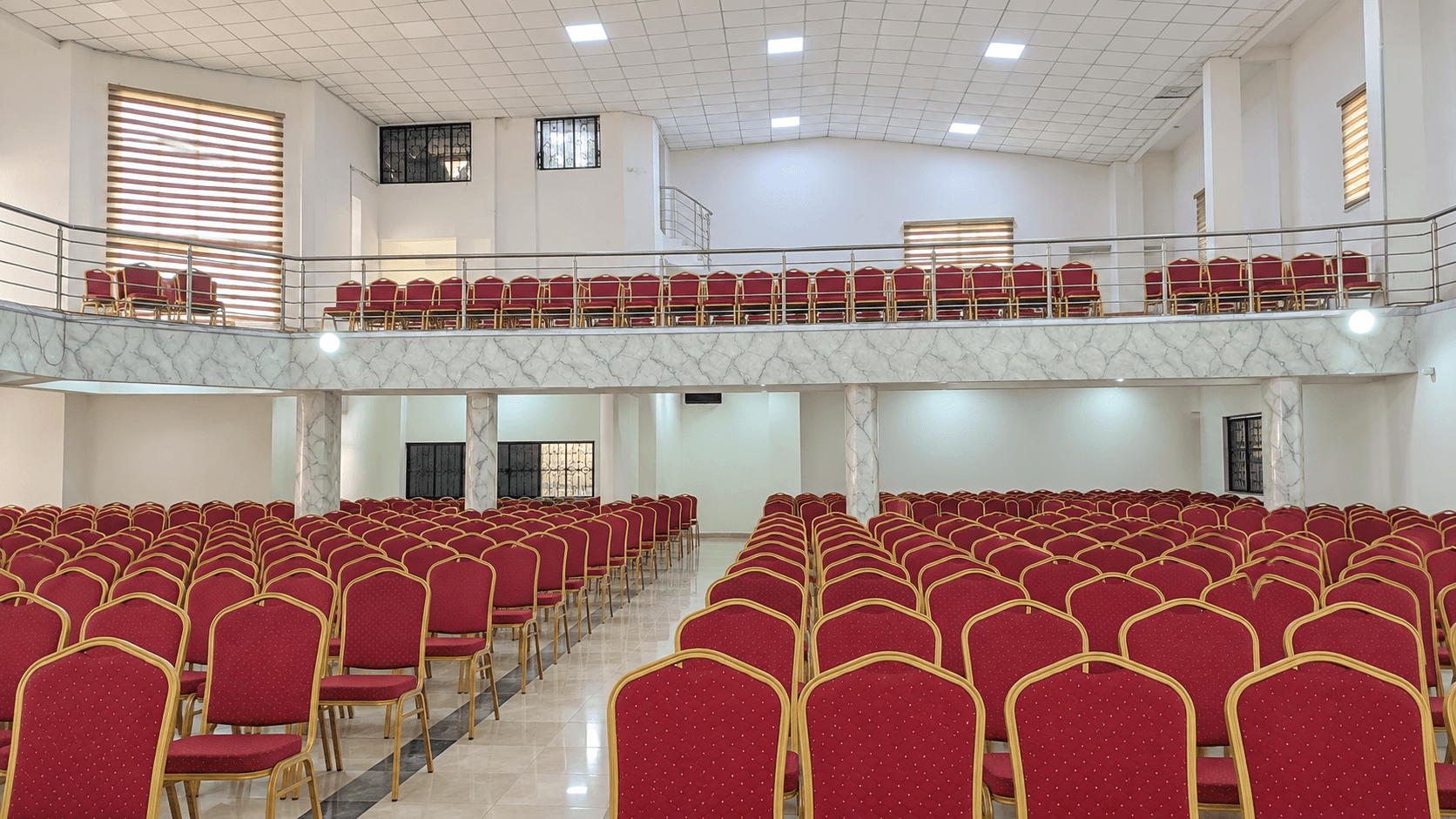 Cinematic view of the church seating and gallery